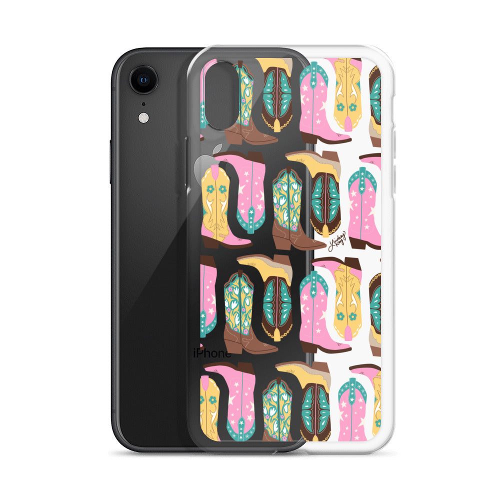 Ilustración de botas de vaquero (rosa/turquesa/amarillo) - Funda transparente para iPhone®