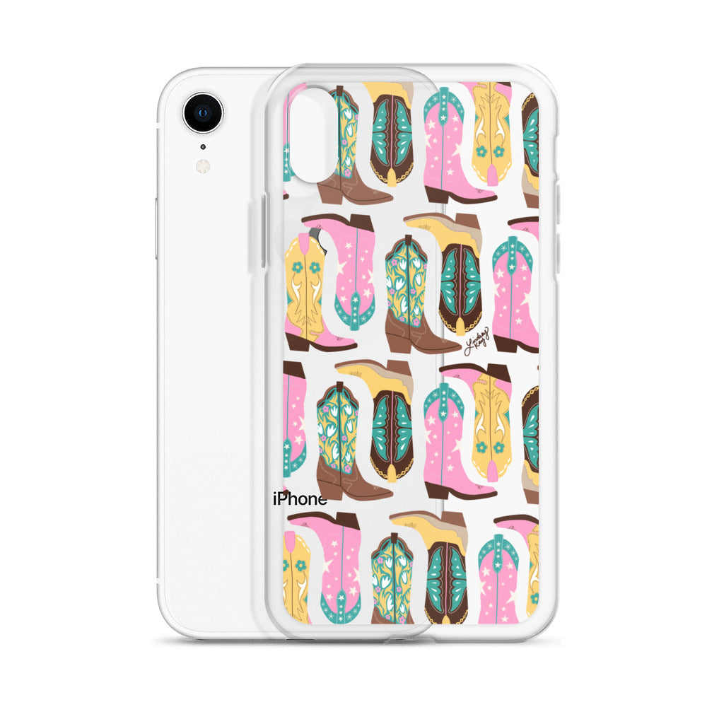 Ilustración de botas de vaquero (rosa/turquesa/amarillo) - Funda transparente para iPhone®