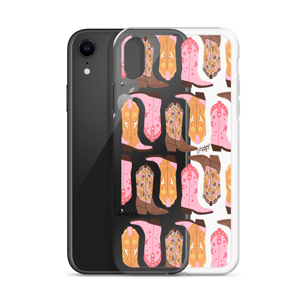 Pink and Orange Cowgirl Boots Illustration - Clear Case for iPhone®