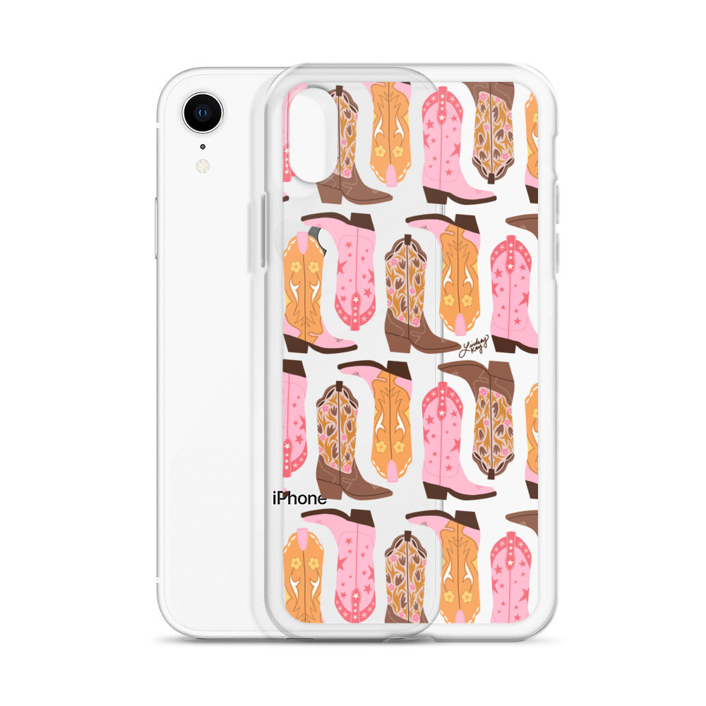 Pink and Orange Cowgirl Boots Illustration - Clear Case for iPhone®