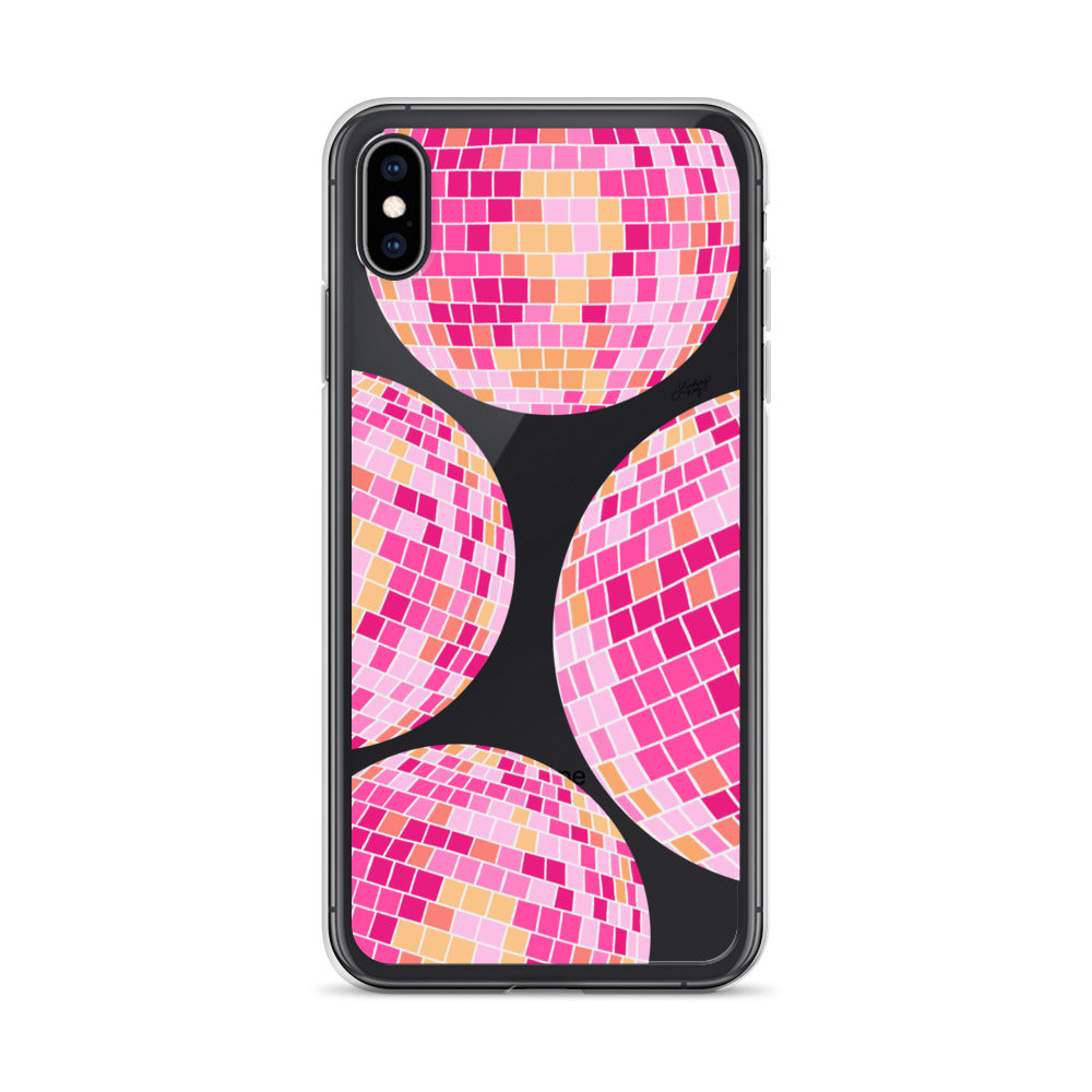 Ilustración de bolas de discoteca rosa/amarilla - Funda transparente para iPhone®