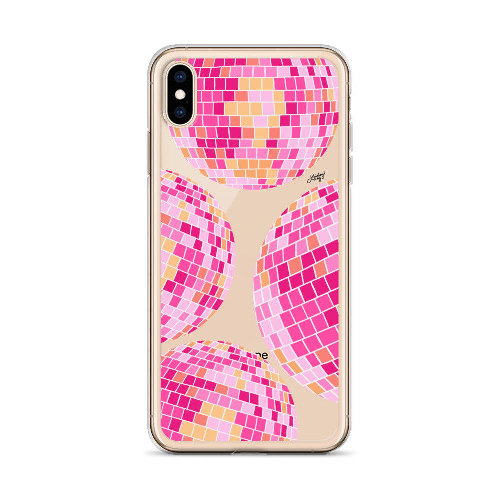 Ilustración de bolas de discoteca rosa/amarilla - Funda transparente para iPhone®