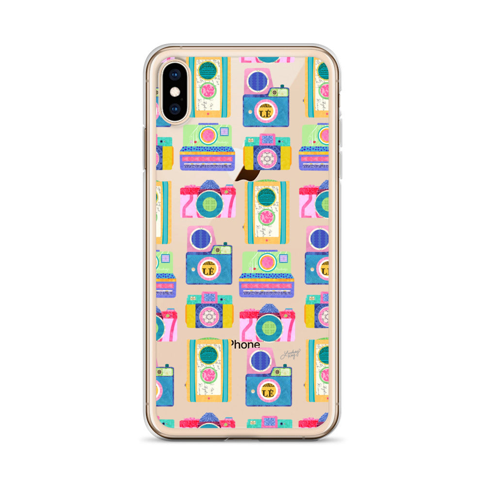 Colorful Vintage Cameras Illustration - Clear Case for iPhone®