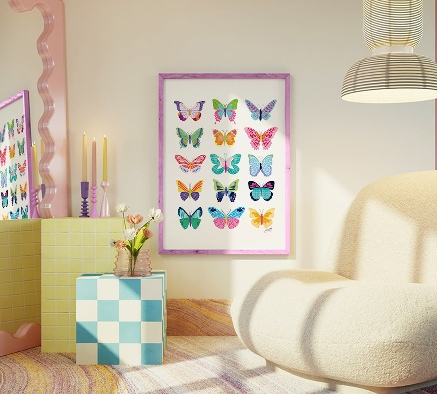 Collage de mariposas coloridas - Impresión de arte