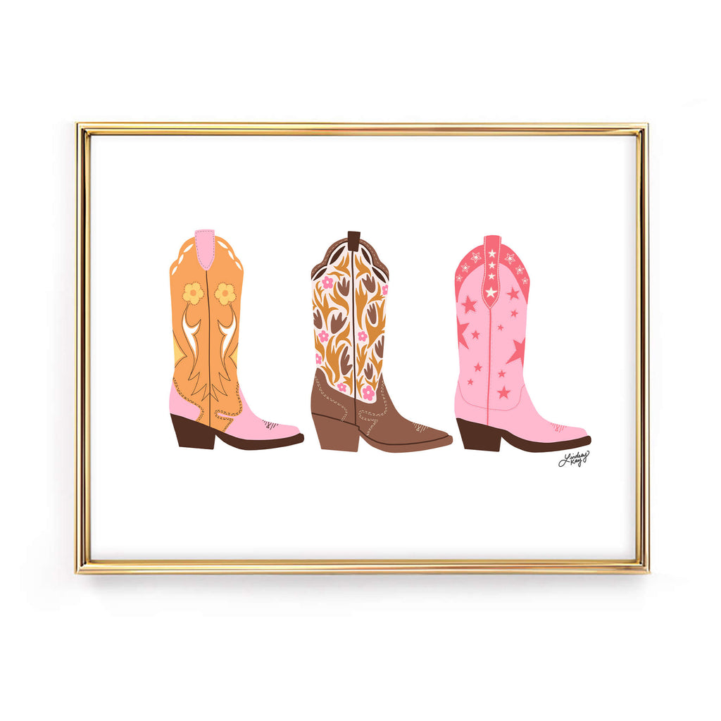 Cowboy Boots Illustration (Pink/Yellow/Purple Palette) - Art Print