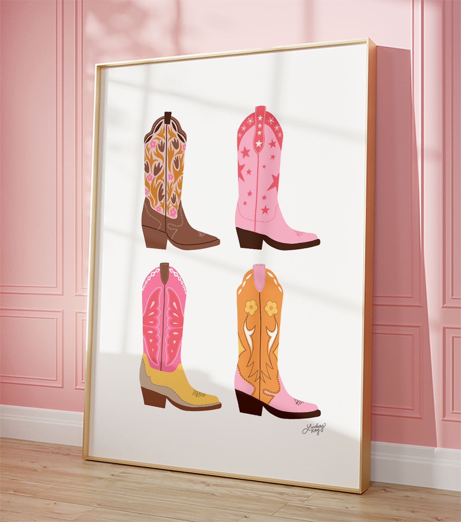 Ilustración de botas de vaquero (paleta cálida) vertical - Impresión de arte