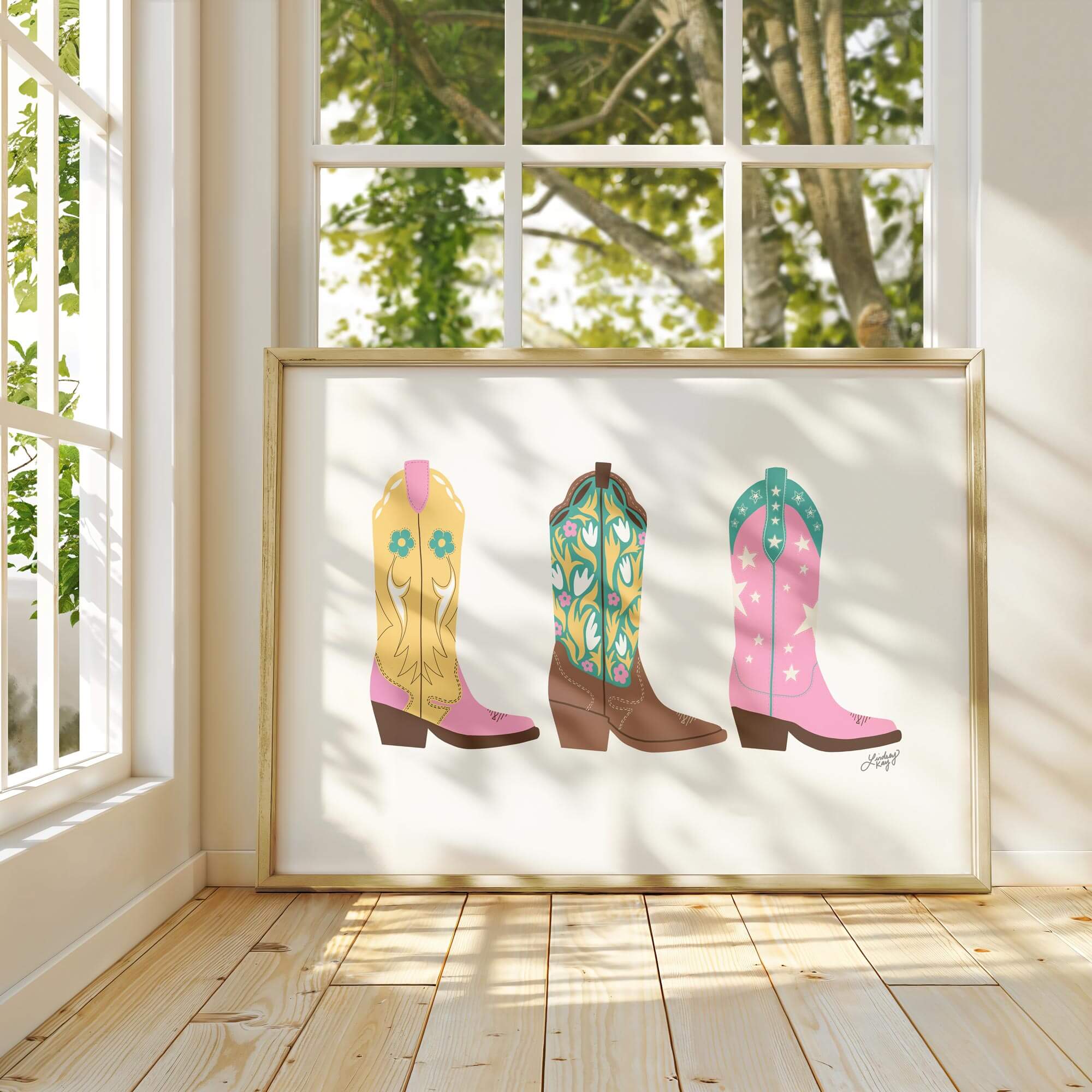 Illustration de bottes de cowboy (palette chaude) - Impression d'art