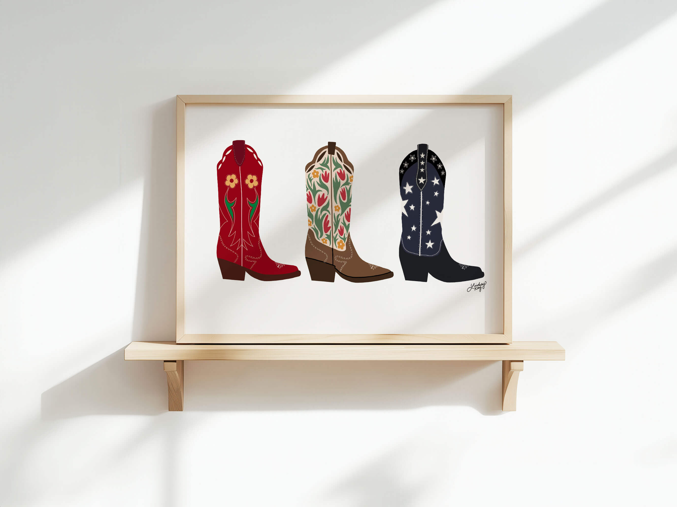 Ilustración de botas de vaquero (paleta cálida) - Impresión de arte