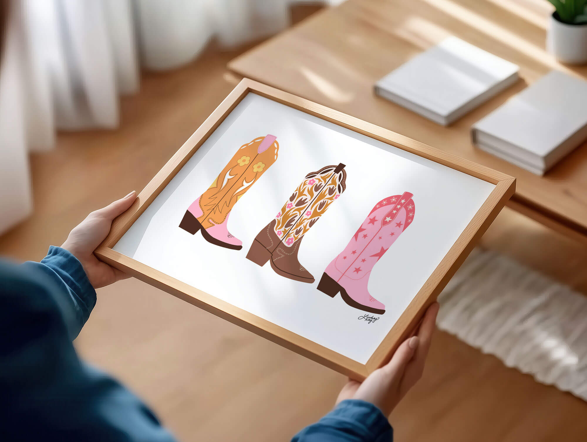 Ilustración de botas de vaquero (paleta cálida) - Impresión de arte