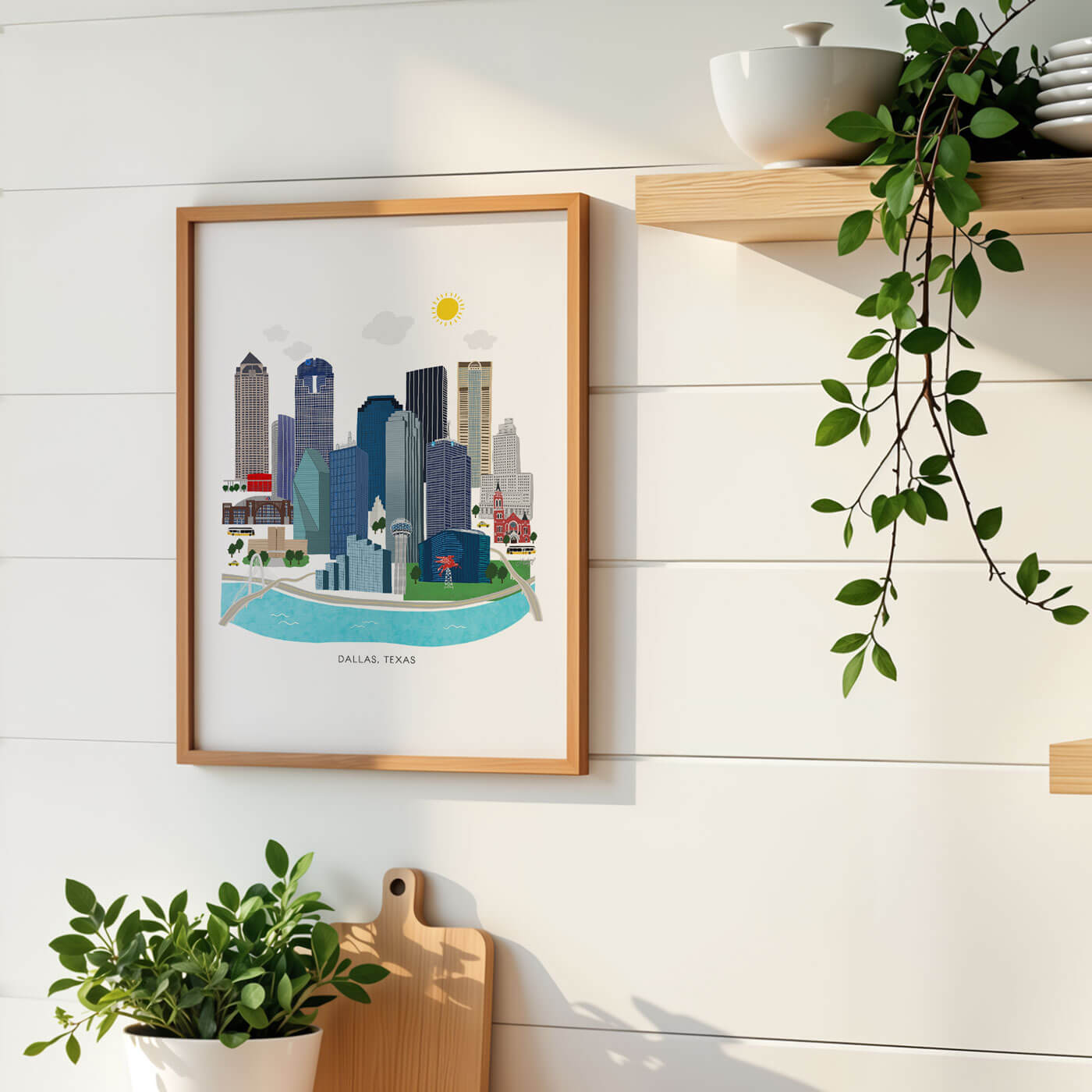 Hand-illustrated Dallas Texas skyline cityscape art print by Lindsey Kay Collective – modern colorful city wall art – perfect for Dallas homes, Texas decor, gallery walls, dorm rooms, or offices – printed on enhanced matte paper with vibrant inks – available in 10 sizes