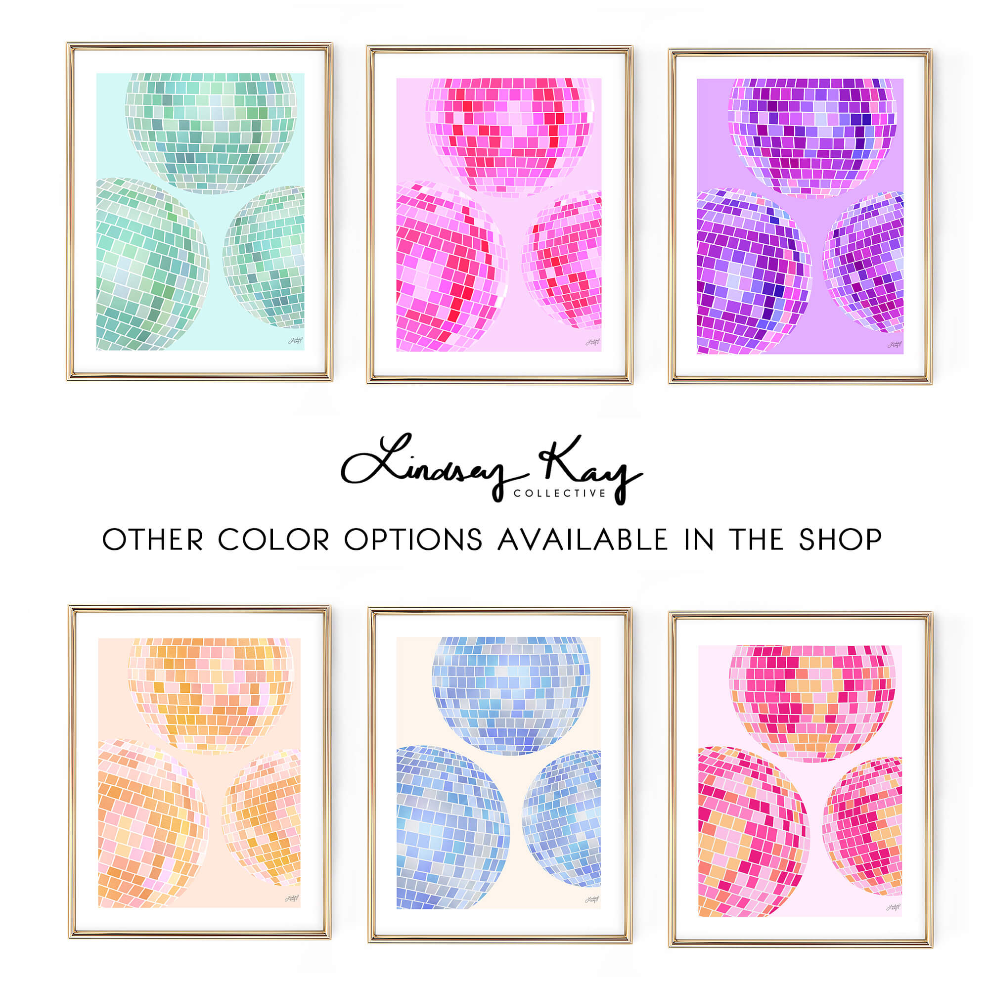 Illustration de boules disco (palette rose/orange) - Impression d'art