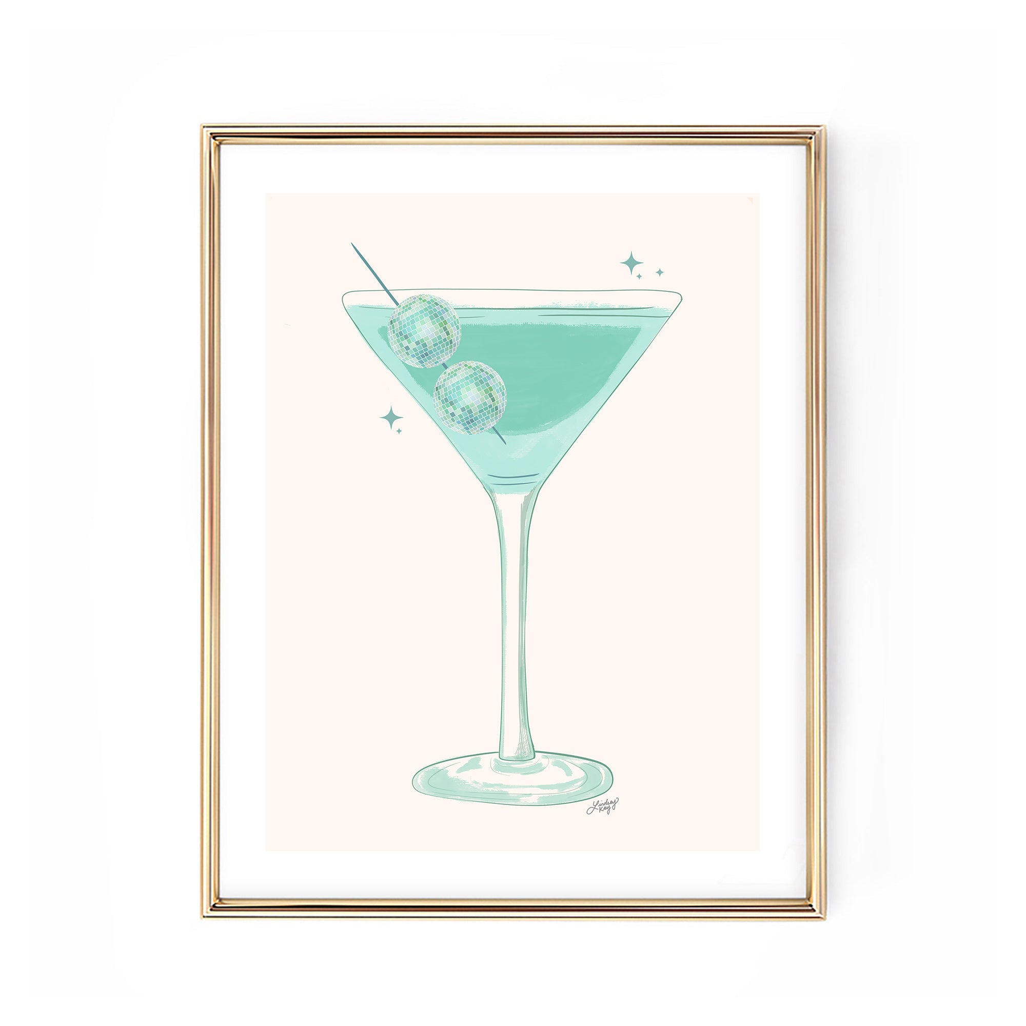 Ilustración de Disco Ball Martini (paleta azul) - Impresión de arte