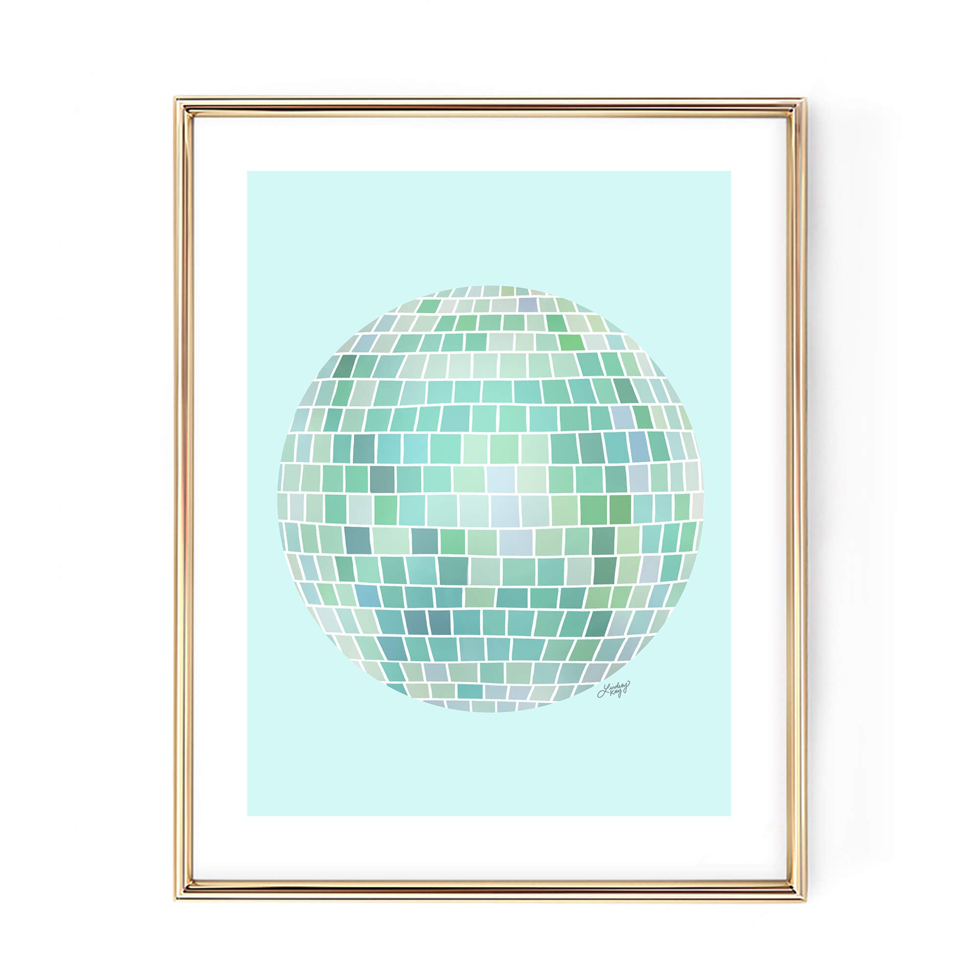 Ilustración de bolas de discoteca (paleta verde) fondo blanco - Impresión de arte