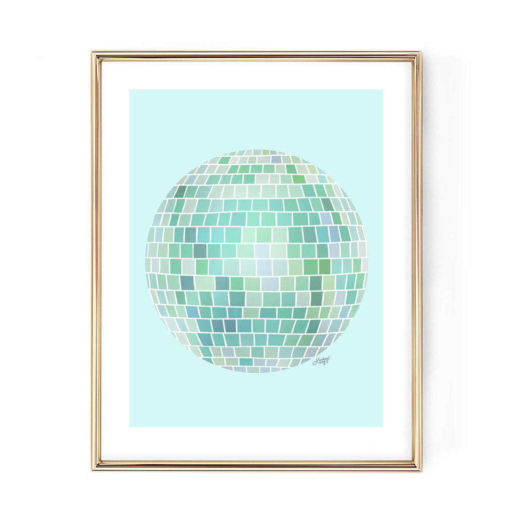 Disco Balls Illustration (Green Palette) White Background - Art Print