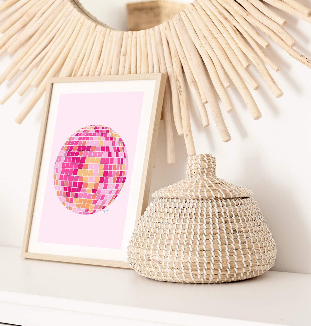 Illustration de boules disco (palette rose/orange) - Impression d'art
