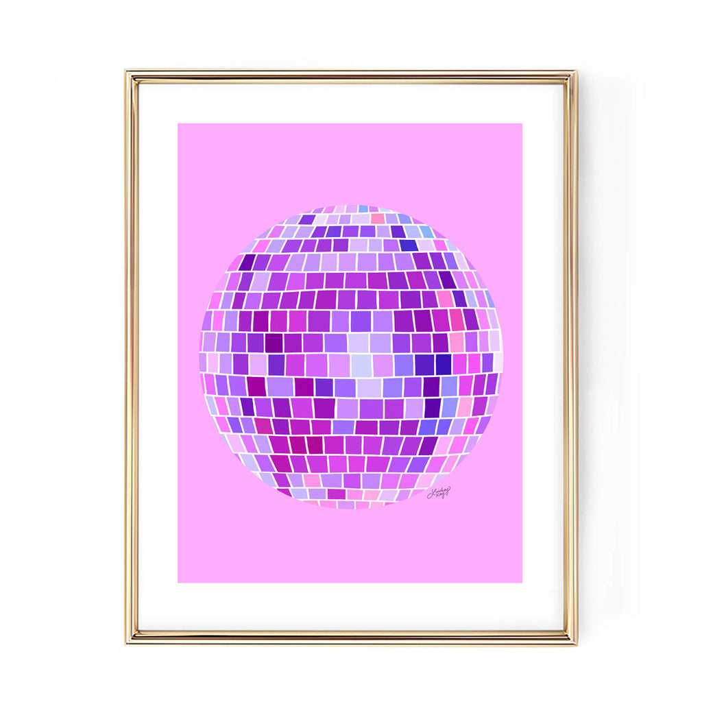 Disco Ball Illustration (Purple Palette) White Background - Art Print