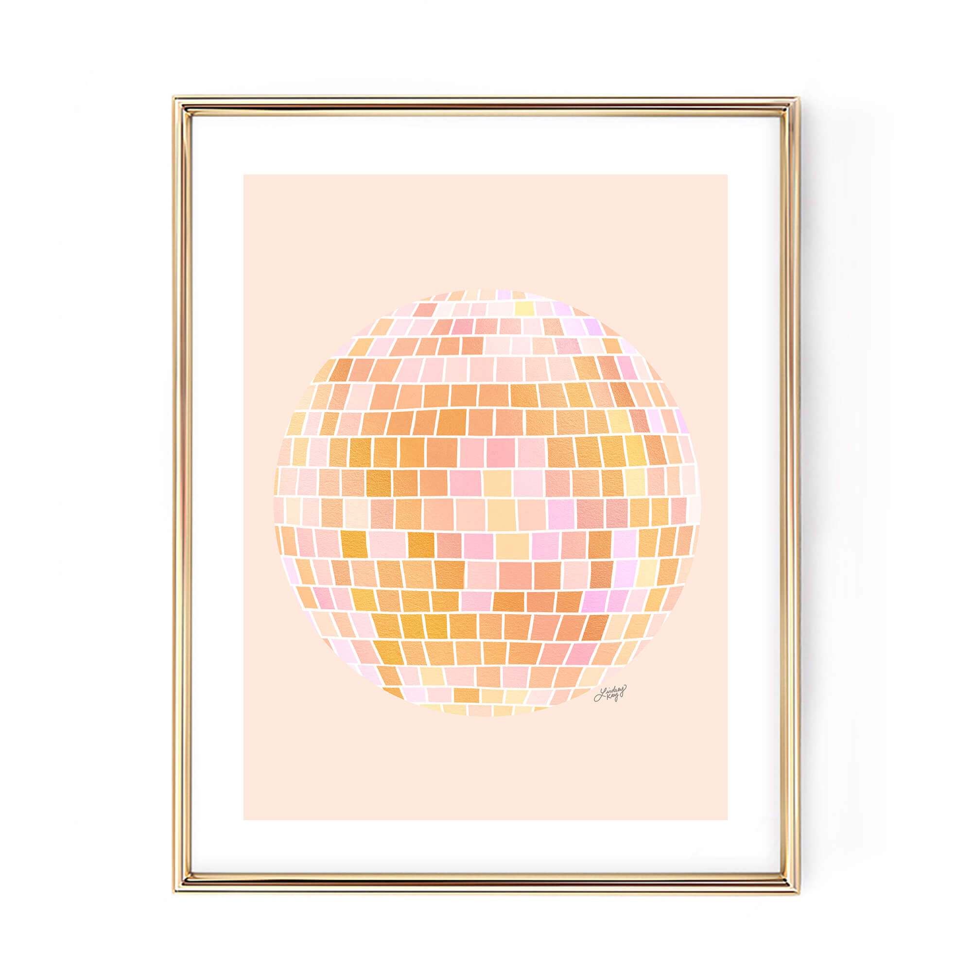 Illustration de boule disco (palette jaune) fond blanc - Impression d'art