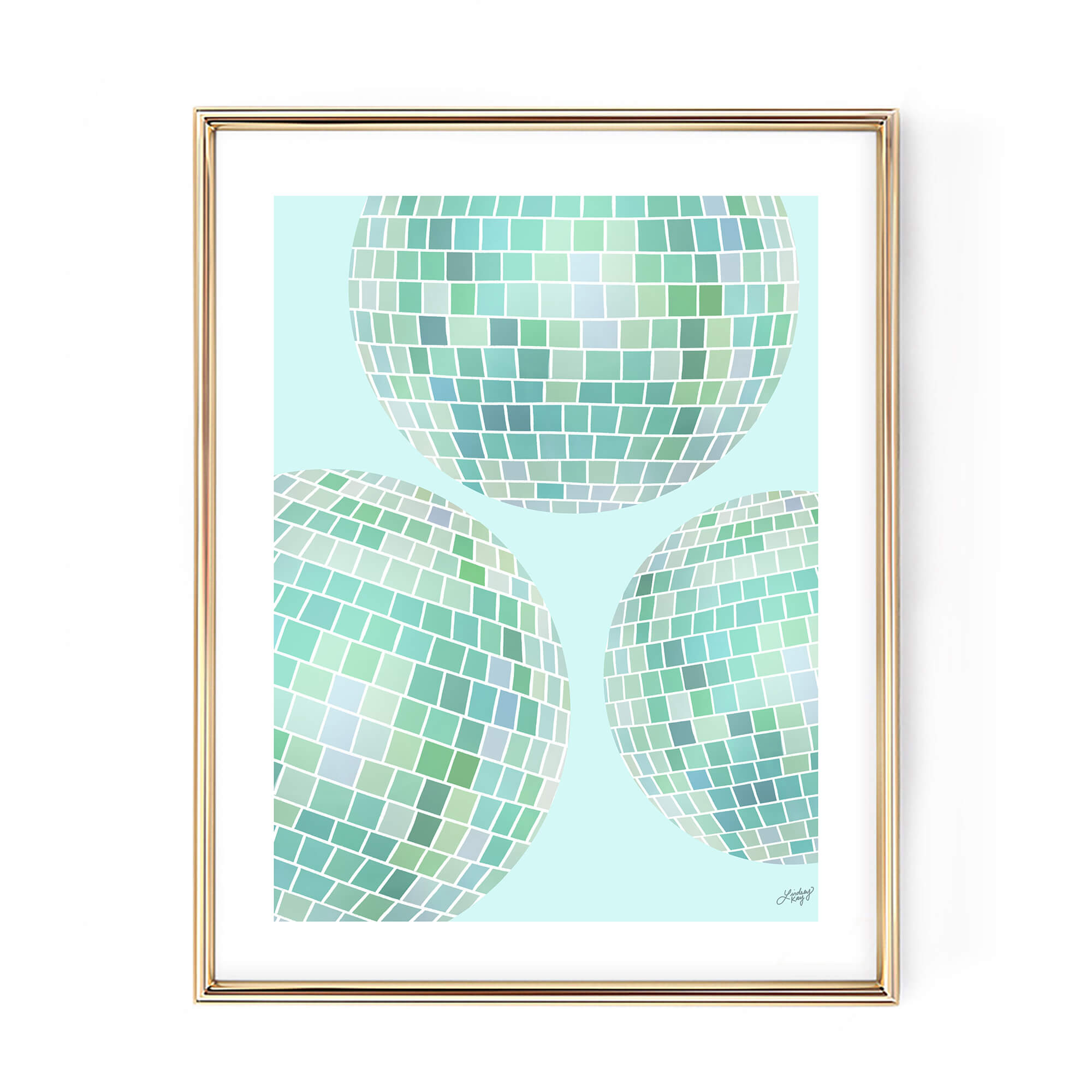 Illustration de boules disco (palette verte) fond blanc - Impression d'art