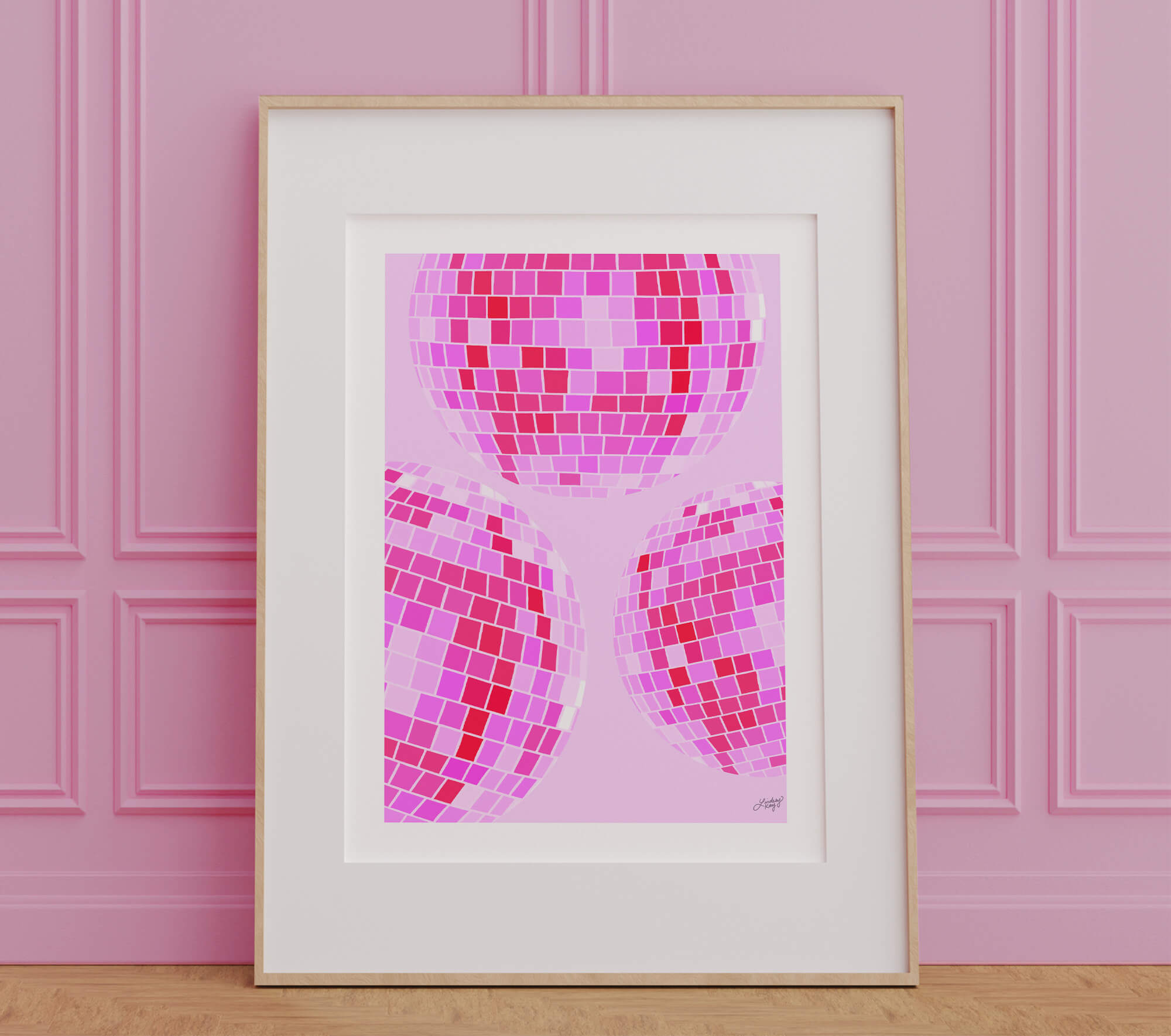 Ilustración de bola de discoteca (paleta rosa) - Impresión de arte