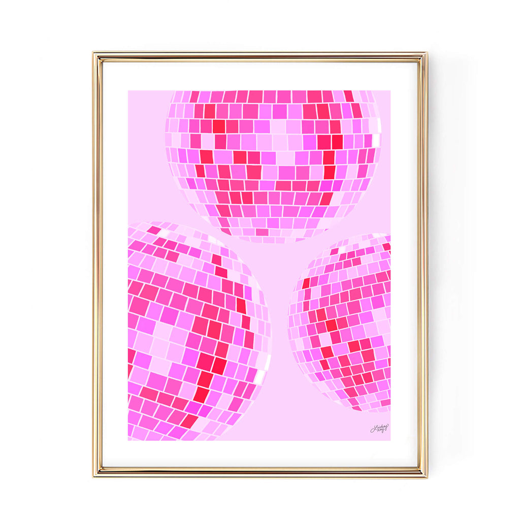 Disco Ball Illustration (Pink Palette) White Background - Art Print