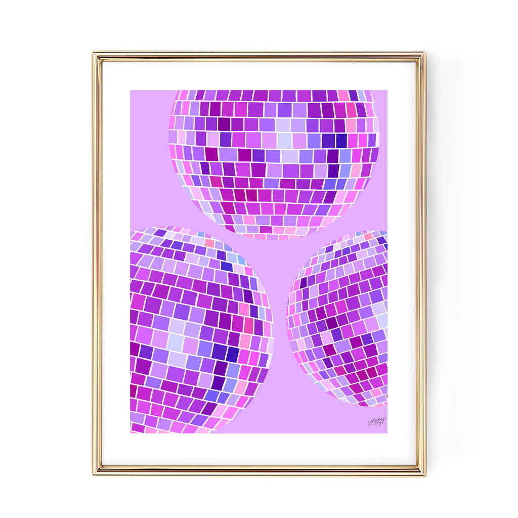 Disco Ball Illustration (Purple Palette) White Background - Art Print