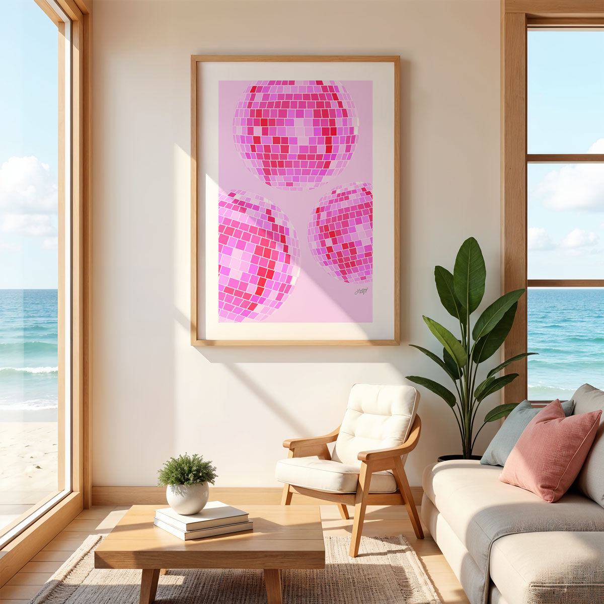 Disco Balls Illustration (Pink) - Art Print