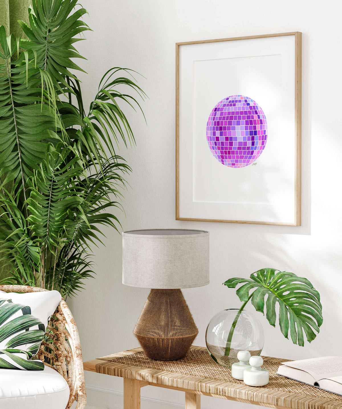 Ilustración de bola de discoteca (paleta morada) Fondo blanco - Impresión de arte