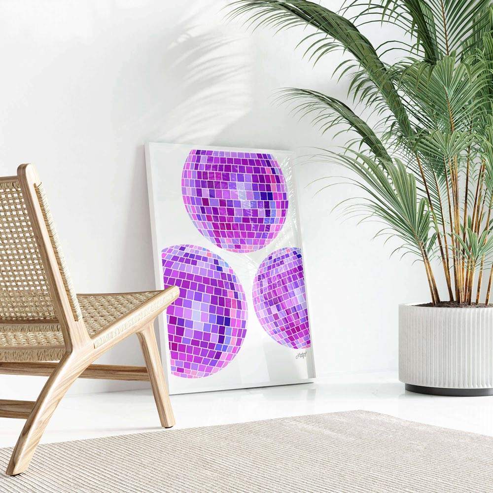 Ilustración de bola de discoteca (paleta morada) Fondo blanco - Impresión de arte