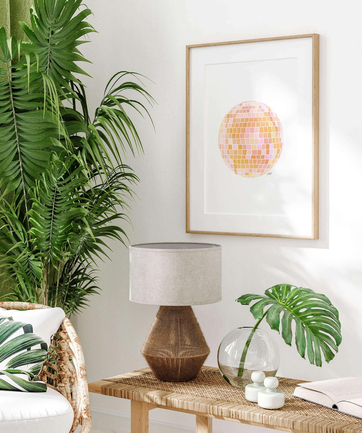 Ilustración de bola de discoteca (paleta amarilla) Fondo blanco - Impresión de arte