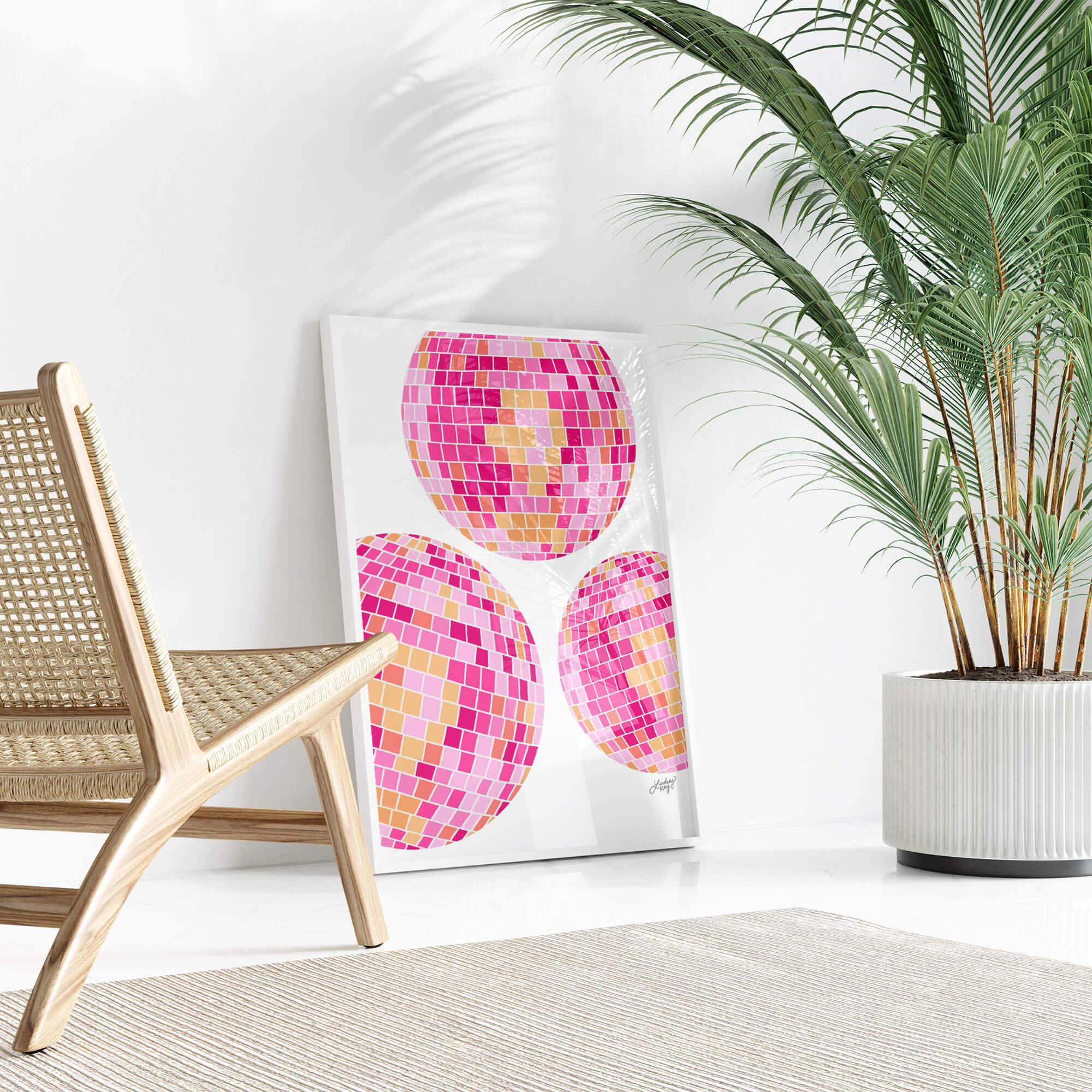 Illustration de boules disco (palette rose/orange) - Impression d'art