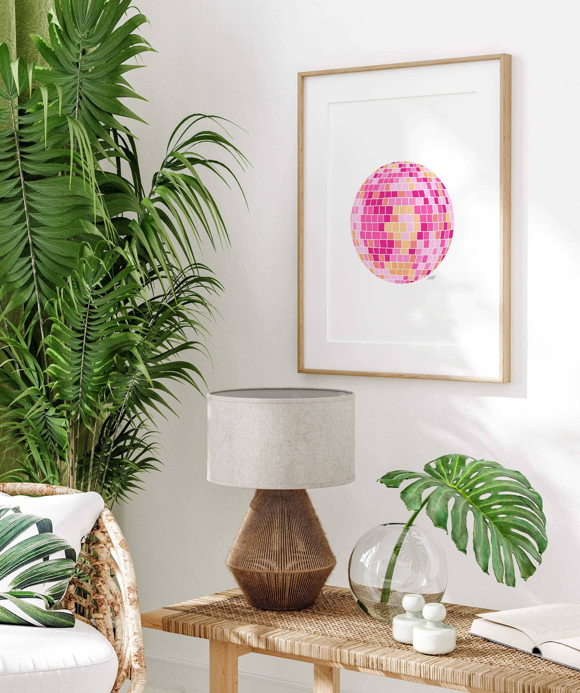 Illustration de boules disco (palette rose/orange) - Impression d'art