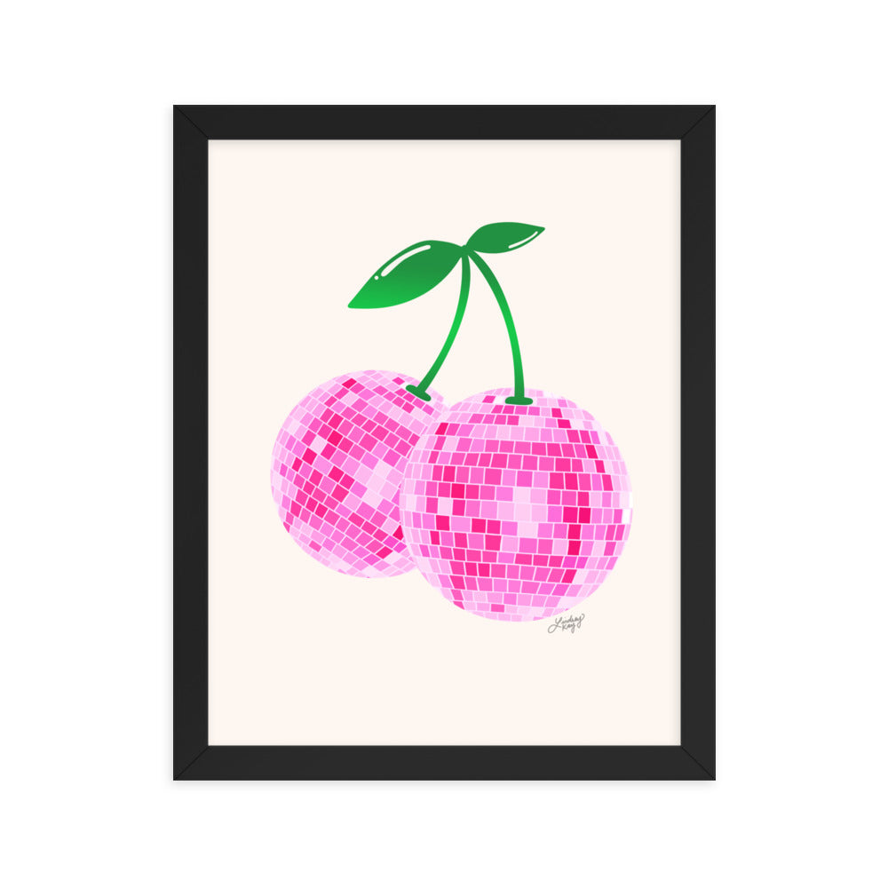 Cerises Disco Ball (Palette Rose) - Impression mate encadrée