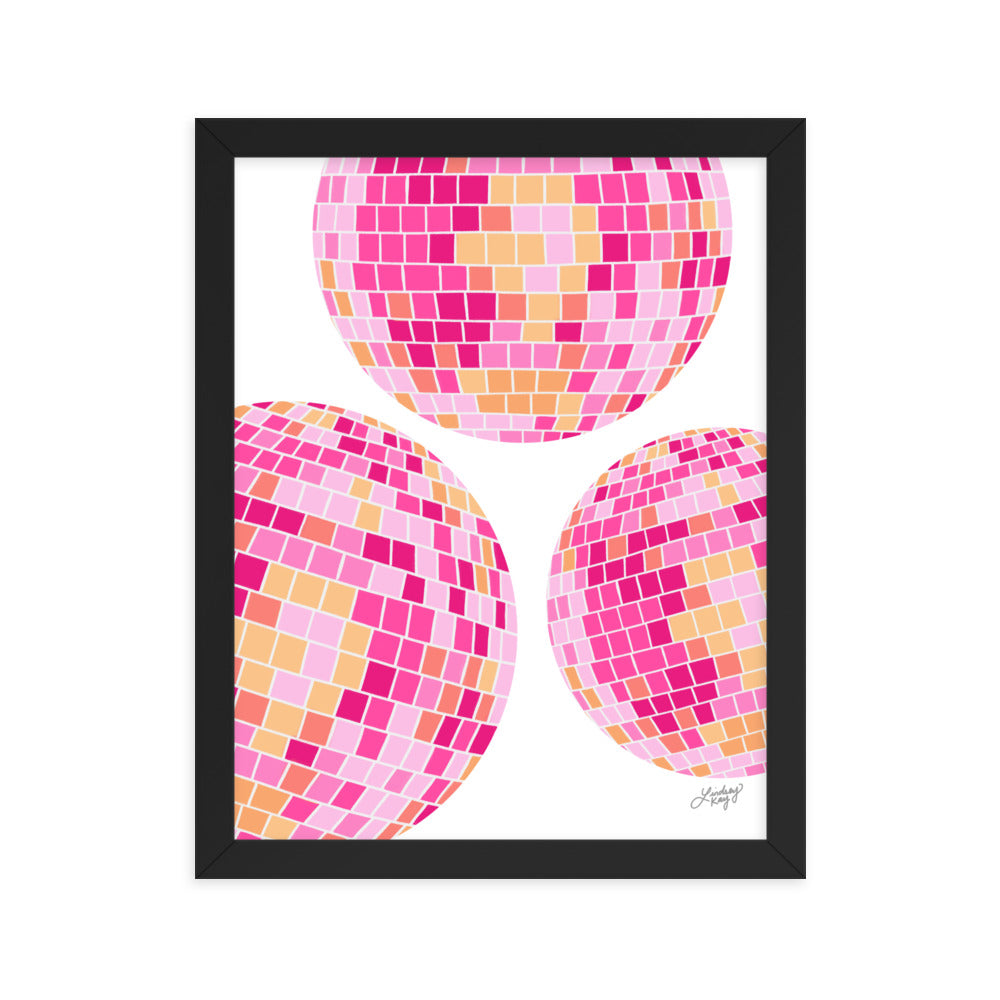 Disco Balls (Pink/Yellow Palette) - Framed Matte Print