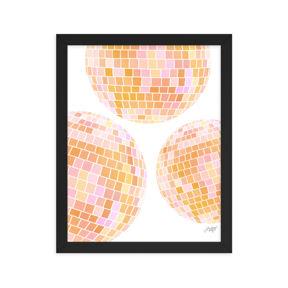 Ilustración de bolas de discoteca amarillas - Lámina Enmarcada Mate