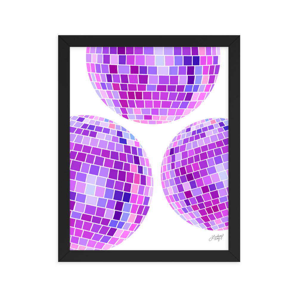 Illustration de boules disco violettes - Impression mate encadrée