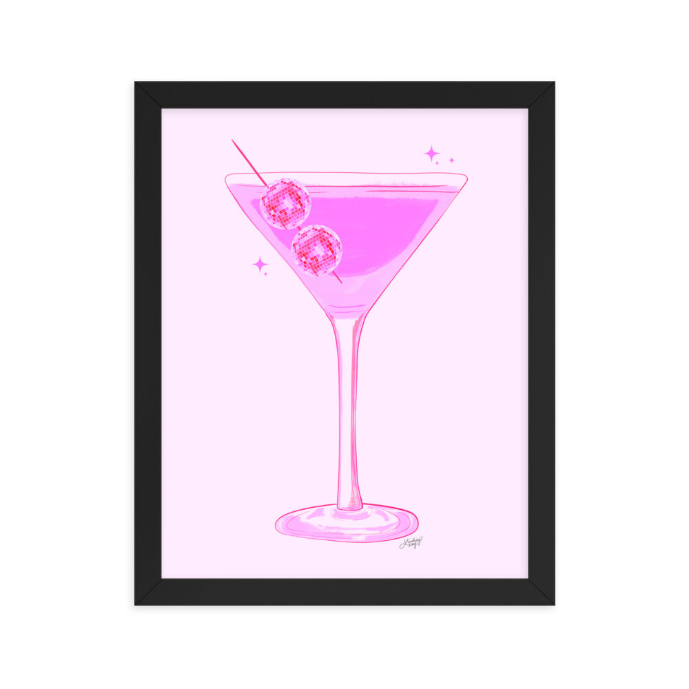 Disco Ball Martini Illustration - Framed Matte Print