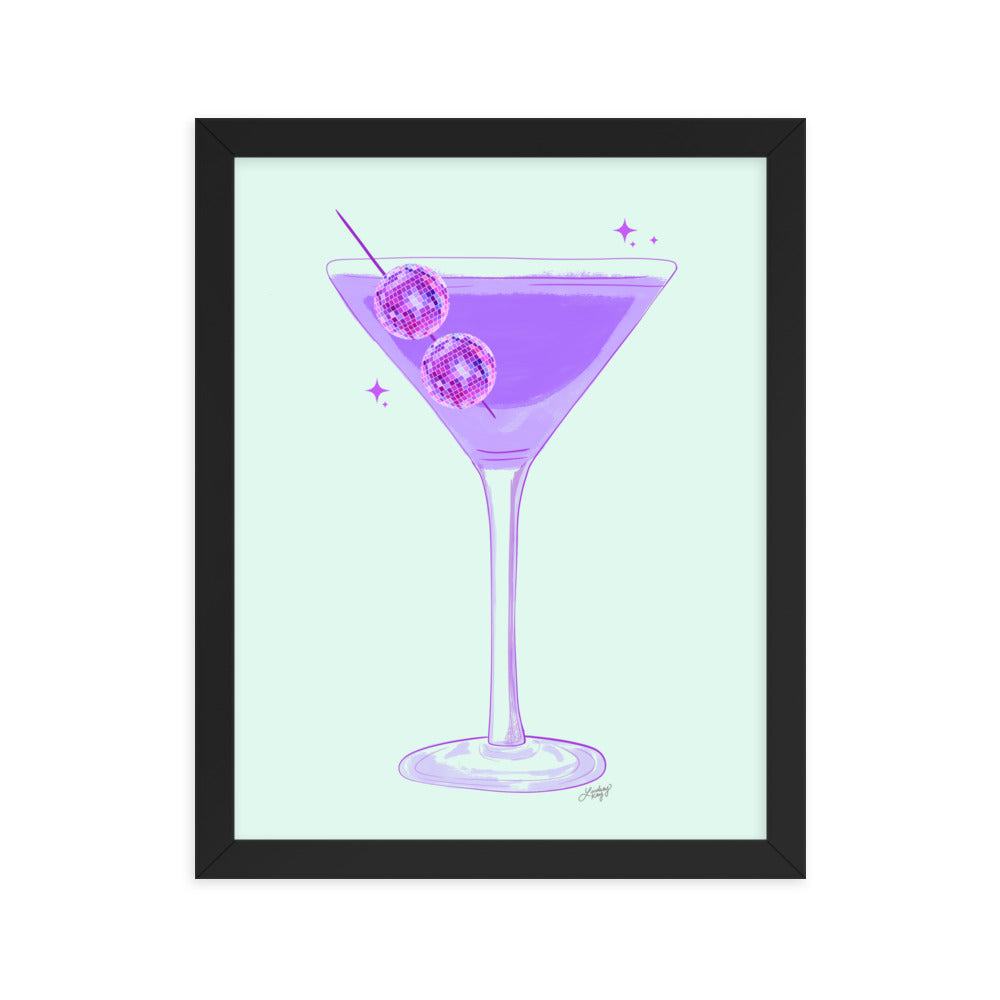 Disco Ball Martini Illustration - Framed Matte Print