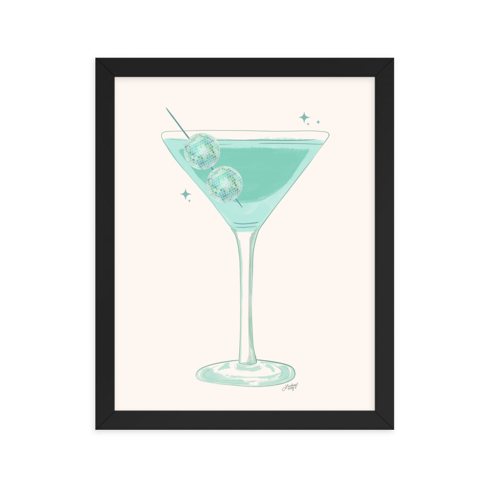 Disco Ball Martini Illustration - Framed Matte Print