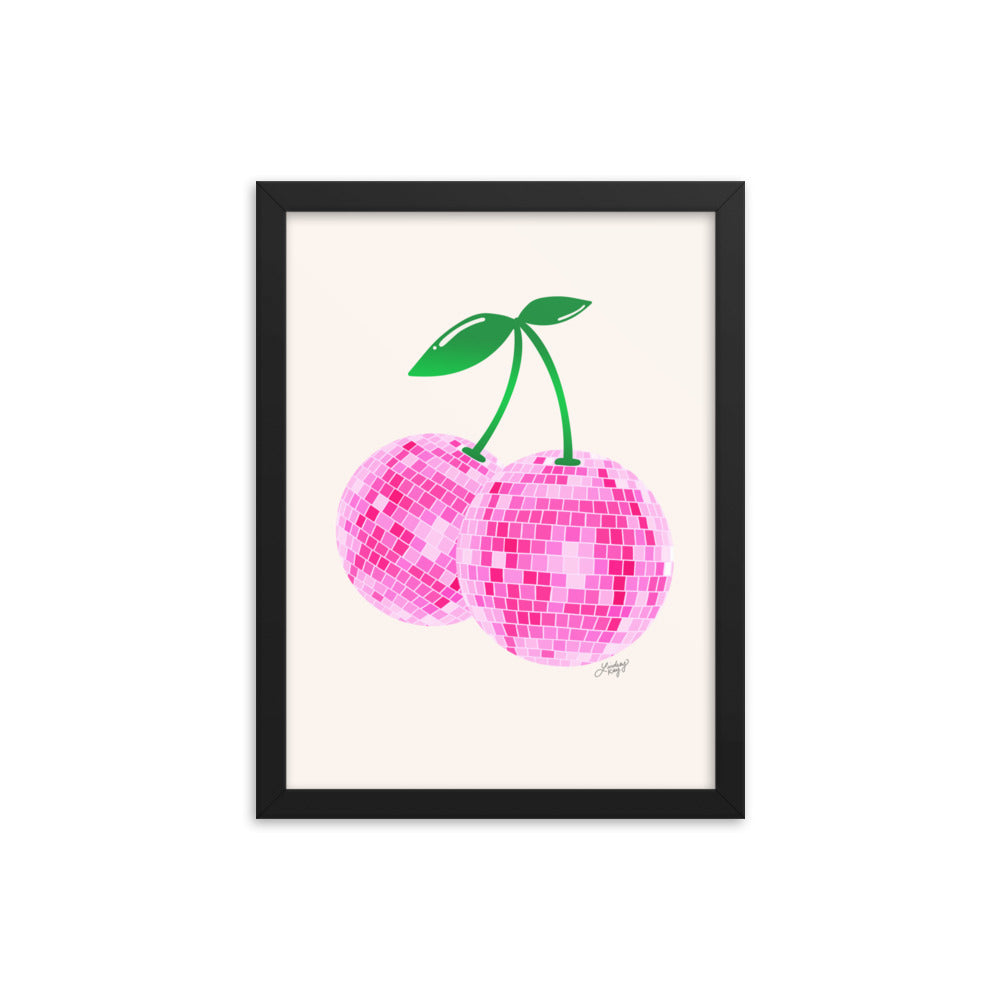 Cerises Disco Ball (Palette Rose) - Impression mate encadrée