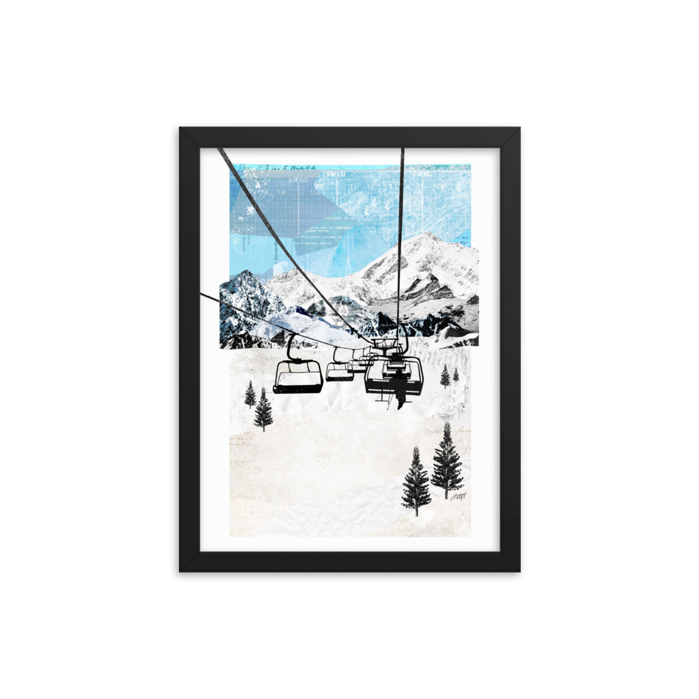 Paysage de télésiège de montagne - Impression d'art encadrée