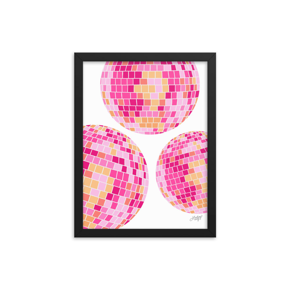 Disco Balls (Pink/Yellow Palette) - Framed Matte Print