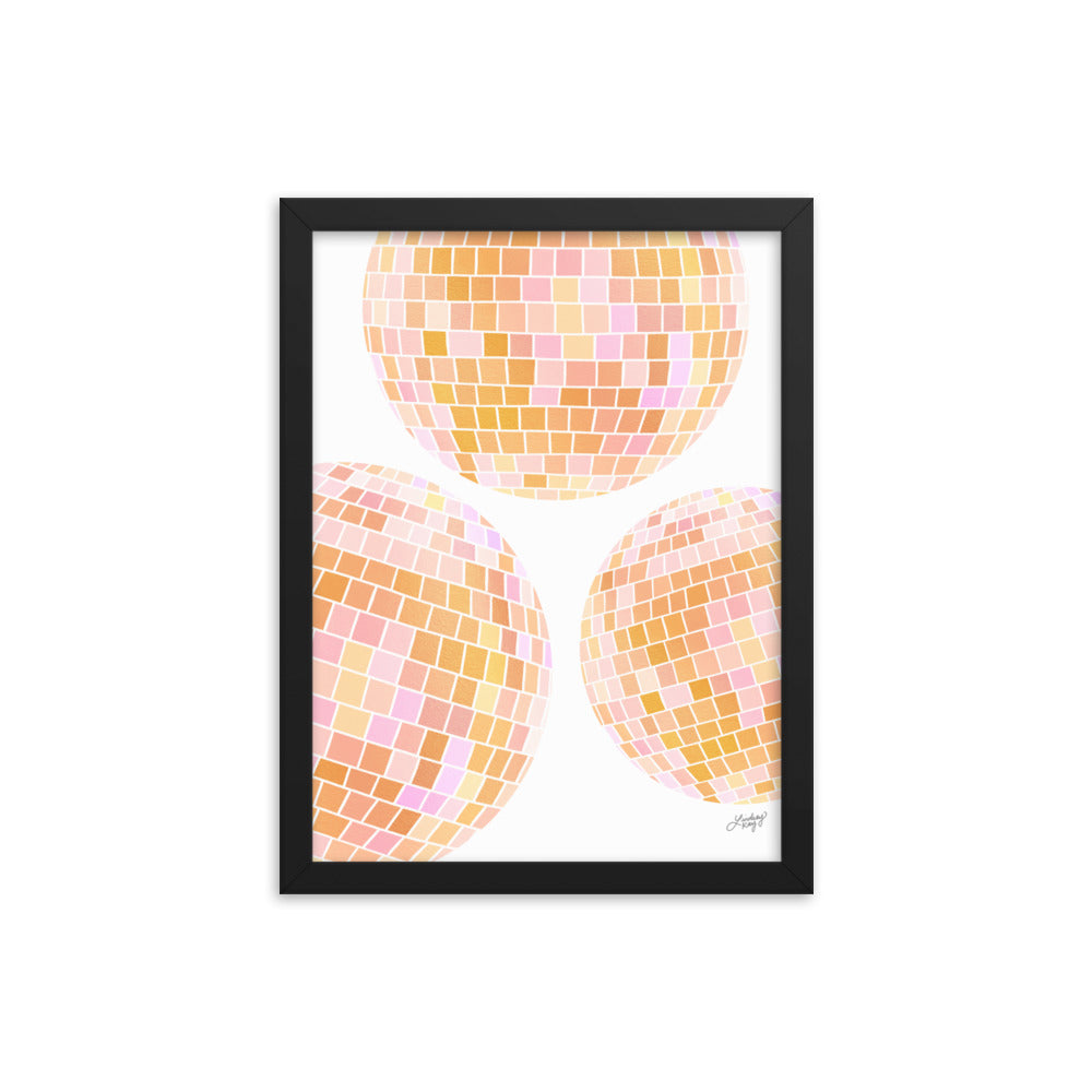 Ilustración de bolas de discoteca amarillas - Lámina Enmarcada Mate