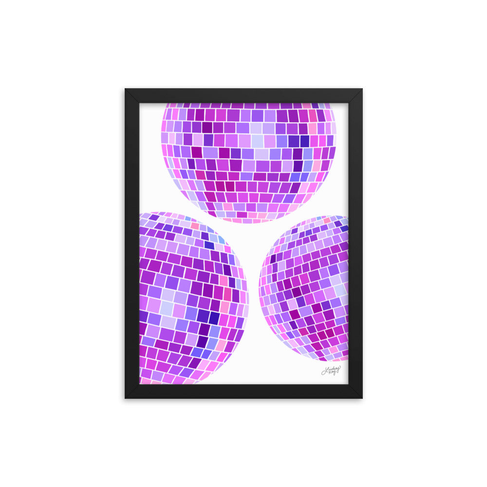 Illustration de boules disco violettes - Impression mate encadrée