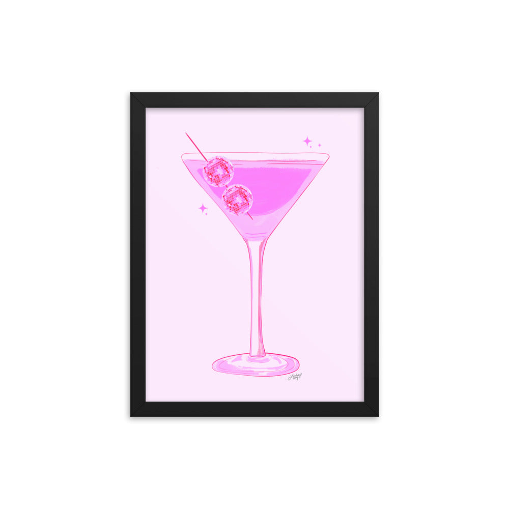 Disco Ball Martini Illustration - Framed Matte Print