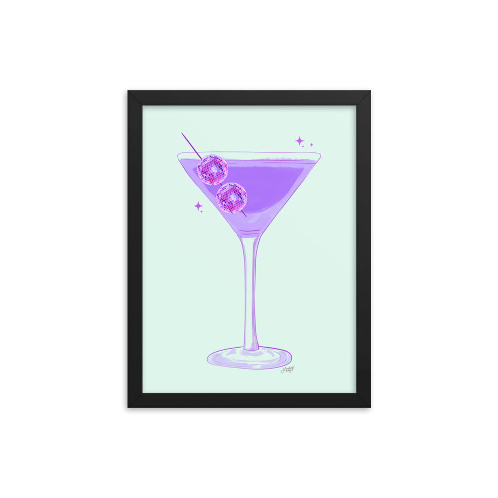 Disco Ball Martini Illustration - Framed Matte Print