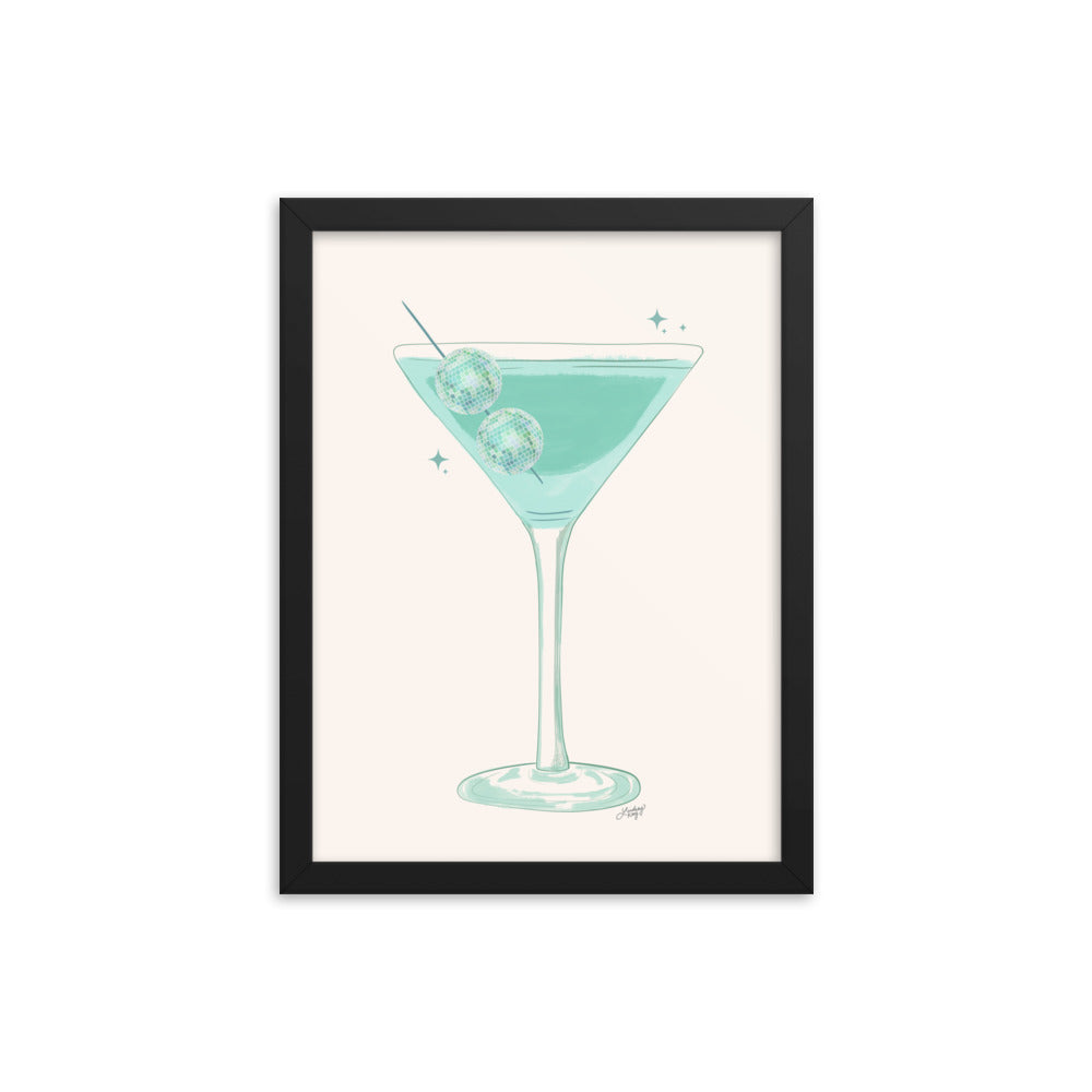 Disco Ball Martini Illustration - Framed Matte Print