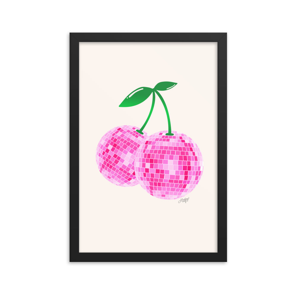 Cerises Disco Ball (Palette Rose) - Impression mate encadrée
