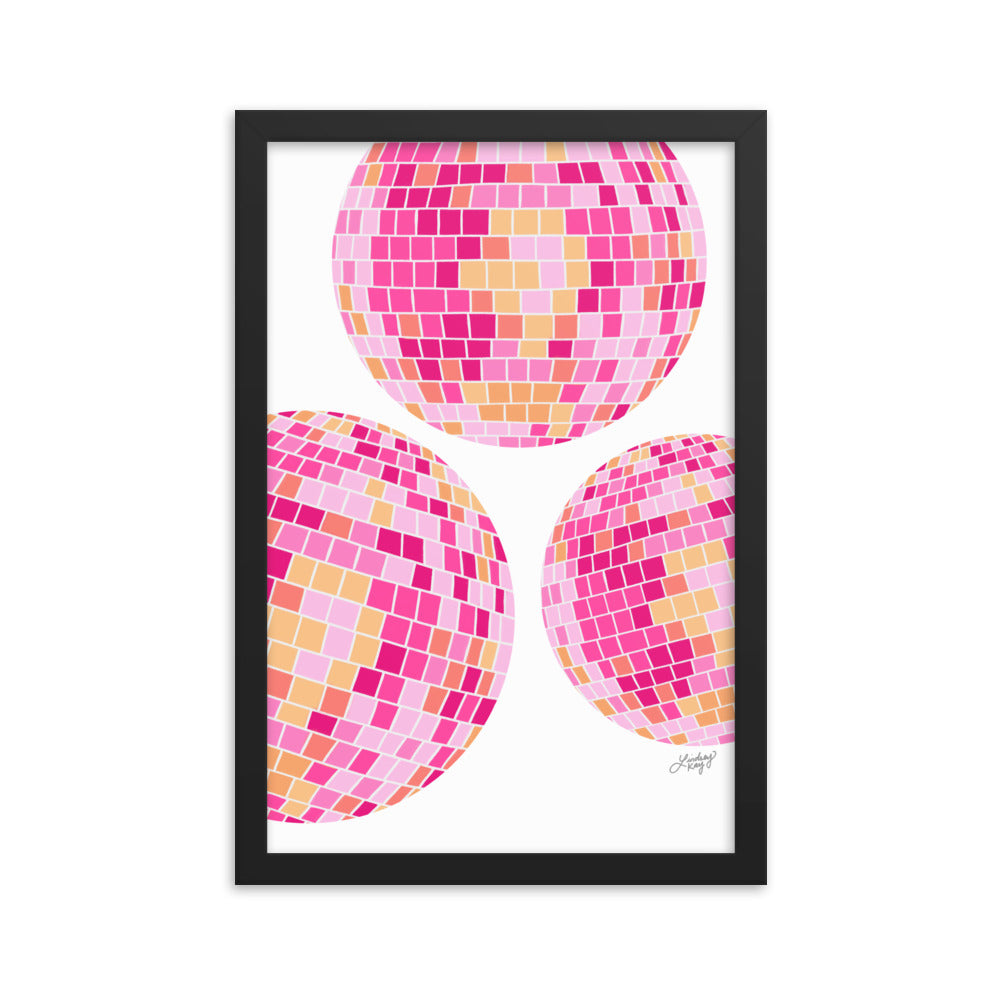 Disco Balls (Pink/Yellow Palette) - Framed Matte Print