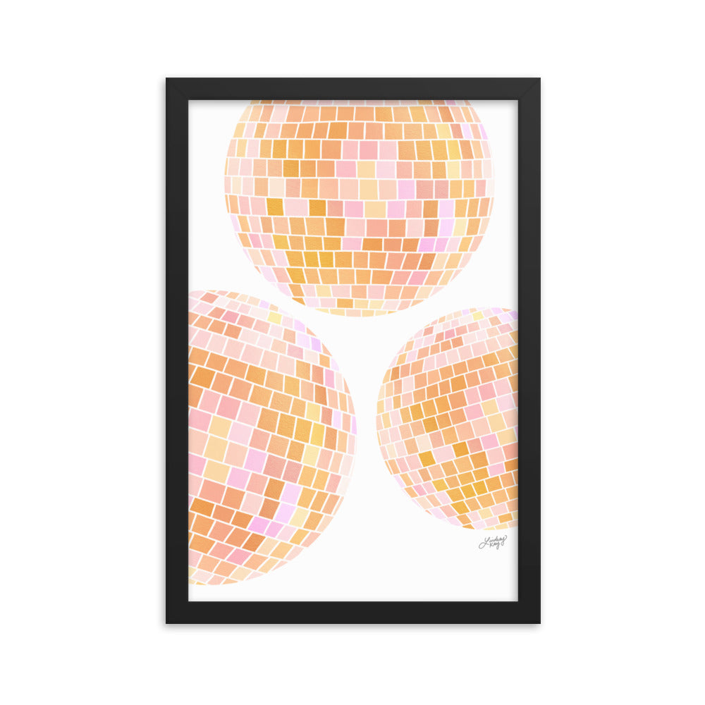 Ilustración de bolas de discoteca amarillas - Lámina Enmarcada Mate