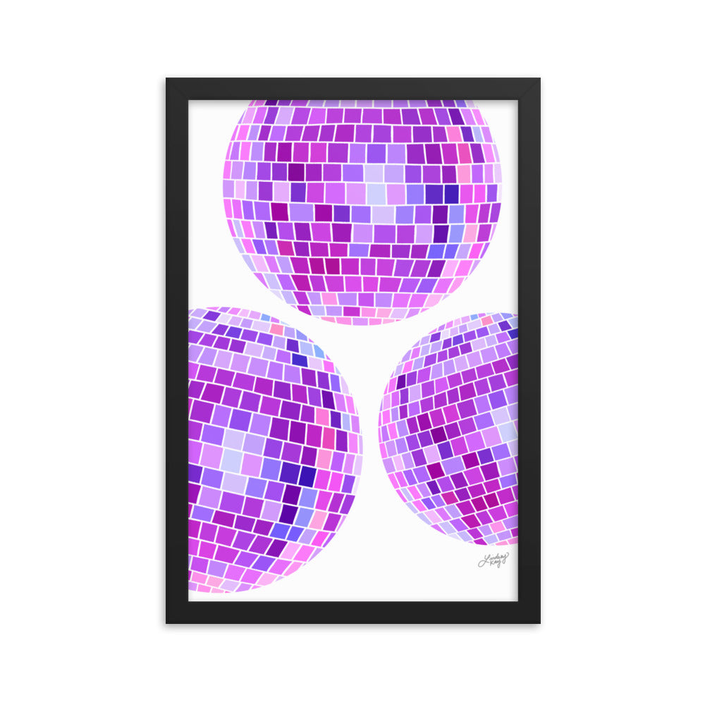 Purple Disco Balls Illustration - Framed Matte Print